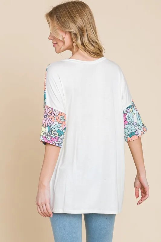 BOMBOM Floral Round Neck Half Sleeve T-Shirt for Women - Love Salve